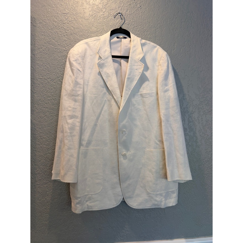 Alan Flusser Mens Cream 100% Linen Two Button Blazer Jacket